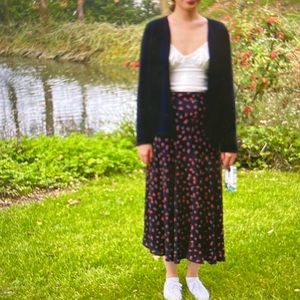 Zara US Small Floral Maxi Skirt Black Red Green